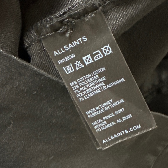 All Saints great shape Metal Pencil black coated denim zipper back midi Skirt - Picture 7 of 7